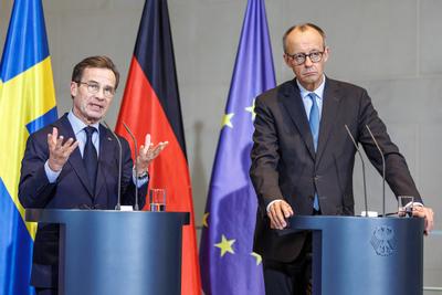 Unterzeichnung der deutsch-schwedischen Innovationspartnerschaft und Pressekonferenz mit Bundeskanzler Friedrich Merz (C-stock-foto