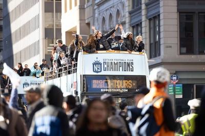 Gotham FC players during the NWSL 2025 Champions Parade-stock-foto
