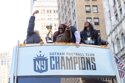 Gotham FC players during the NWSL 2025 Champions Parade-stock-foto