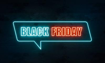 Black Friday, blue red illuminated neon sing. Black Friday, blue red illuminated neon sing. Shopping event, marketing, b-stock-foto