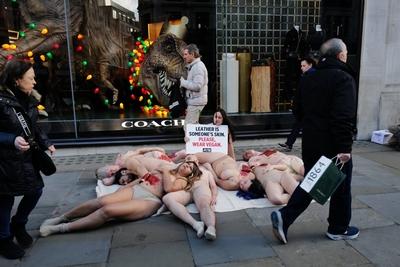 PETA stages ?bloody? Black Friday protest against leather sales in London-stock-foto
