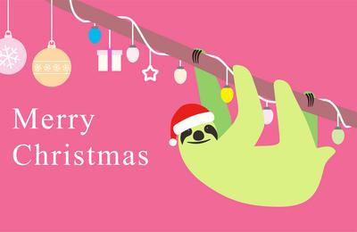 Faultier mit Weihnachtsmannm?tze, Baum, Geschenk, Lampe-stock-foto