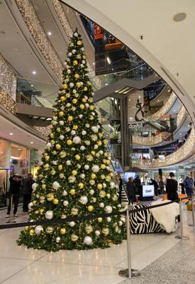 D?WELL Public Opening Event - Im Eingangsbereich des Centers steht ein sch?ner Tannenbaum D?sseldorf D?WELL NRW Deutschl-stock-foto