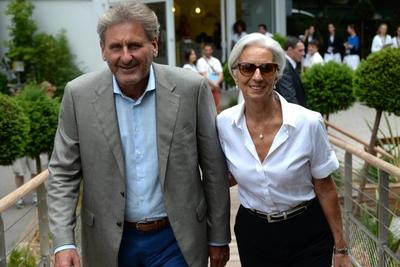 08/06/ 2014 Internationaux de Roland Garros 2014. Village. Christine Lagarde et son mari Xavier Giocanti L NEWS : Xavie-stock-foto