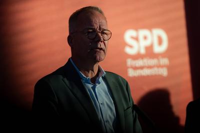 Pressestatement der SPD Fraktion im Bundestag.-stock-foto