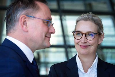 Pressestatement AfD Fraktion vor der Fraktionssitzung-stock-foto