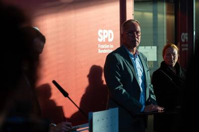 Pressestatement der SPD Fraktion im Bundestag.-stock-foto