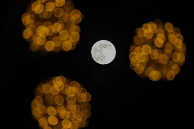 QINGZHOU, CHINA - DECEMBER 04: A full moon lights up the night sky on December 4, 2025 in Qingzhou, Shandong Province of-stock-foto