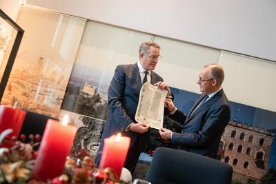 Antrittsbesuch des Bundeskanzlers im Bundesland Rheinland-Pfalz ? Staatskanzlei in der Landeshauptstadt Mainz-stock-foto