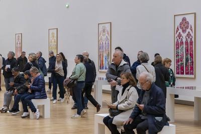 Exhibition of models of the six future contemporary stained glass windows of Notre-Dame de Paris at the Grand Palais-stock-foto