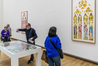 Exhibition of models of the six future contemporary stained glass windows of Notre-Dame de Paris at the Grand Palais-stock-foto