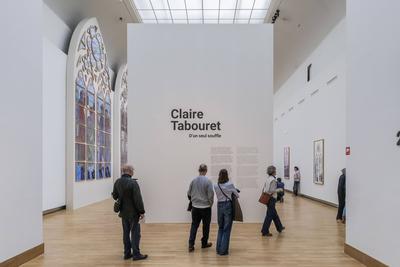 Exhibition of models of the six future contemporary stained glass windows of Notre-Dame de Paris at the Grand Palais-stock-foto