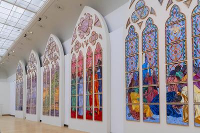 Exhibition of models of the six future contemporary stained glass windows of Notre-Dame de Paris at the Grand Palais-stock-foto