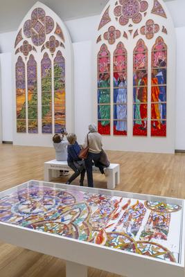 Exhibition of models of the six future contemporary stained glass windows of Notre-Dame de Paris at the Grand Palais-stock-foto