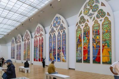 Exhibition of models of the six future contemporary stained glass windows of Notre-Dame de Paris at the Grand Palais-stock-foto