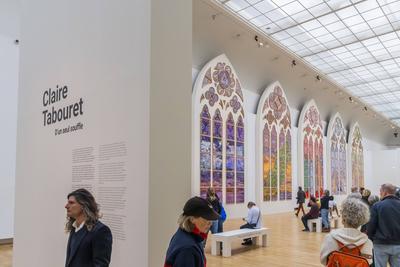 Exhibition of models of the six future contemporary stained glass windows of Notre-Dame de Paris at the Grand Palais-stock-foto