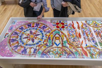 Exhibition of models of the six future contemporary stained glass windows of Notre-Dame de Paris at the Grand Palais-stock-foto