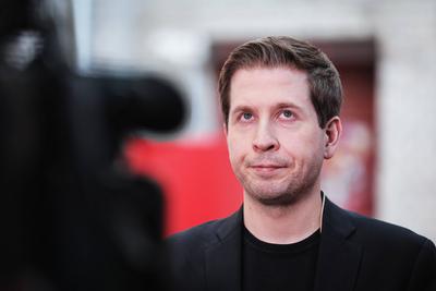 Kevin K?hnert, Generalsekret?r der SPD bei der Pr?sentation der Europawahl-Kampagne der SPD, 25.4.2024, Filmrauschpalast-stock-foto