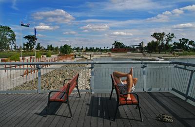 Budapest, 2008-08-17.  A Kopaszi gát a Duna parton-stock-foto