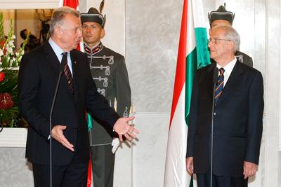Schmitt Pál és Sólyom László tárgyalása-stock-foto