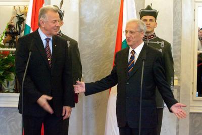 Schmitt Pál és Sólyom László tárgyalása-stock-foto