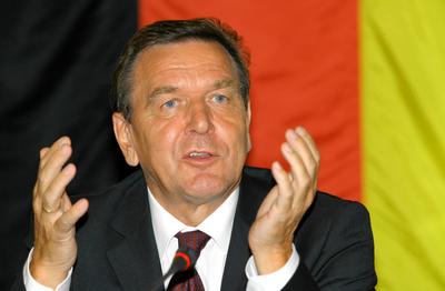 Gerhard Schröder Budapesten-stock-foto