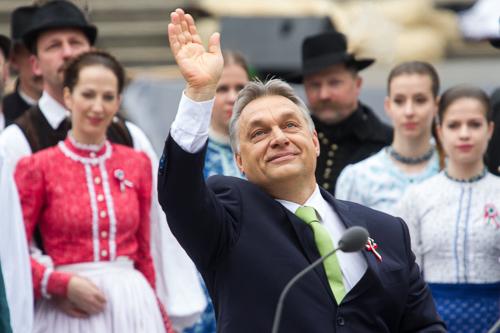 Március 15-i ünnepség a Nemzeti Múzeum előtt-stock-foto