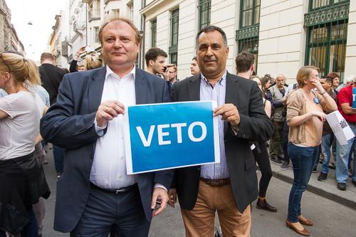 Tüntetés a CEU elleni törvény elfogadása miatt-stock-foto