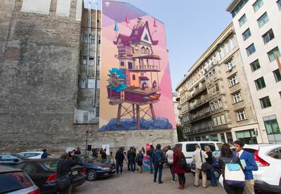 Átadták az elsõ festett tûzfalat Budapesten az Arany János és a Sas utca sarkán.2016.09.21.Fotó:Vörös Szilárd-stock-foto