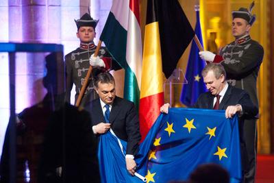 Belgium átadta az EU-elnökséget Magyarországnak-stock-foto