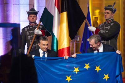 Belgium átadta az EU-elnökséget Magyarországnak-stock-foto