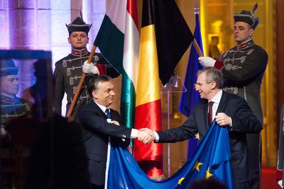 Belgium átadta az EU-elnökséget Magyarországnak-stock-foto