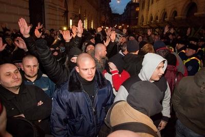 Tüntetés az Új Színháznál-stock-foto