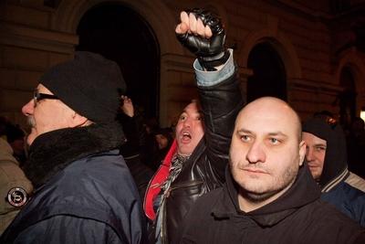 Tüntetés az Új Színháznál-stock-foto