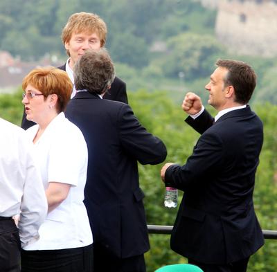 George Bush Budapesten-stock-foto