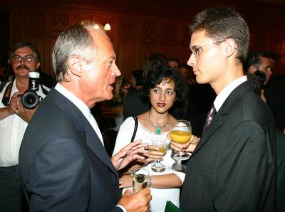 Medgyessy Péter és Lékó Péter-stock-foto