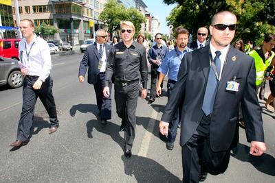 Mika Hakkinen Budapesten kampányol-stock-photo