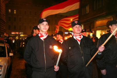 Magyar Gárda demonstrációja-stock-foto
