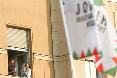 A Jobbik a Deák téren ünnepel-stock-foto