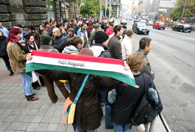 Hídblokád és tüntetés a belvárosban-stock-foto