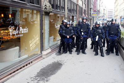 Hídblokád és tüntetés a belvárosban-stock-foto