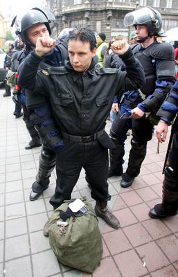 Hídblokád és tüntetés a belvárosban-stock-foto