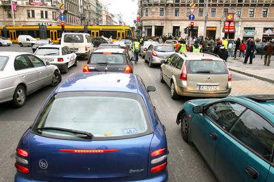 Hídblokád és tüntetés a belvárosban-stock-foto