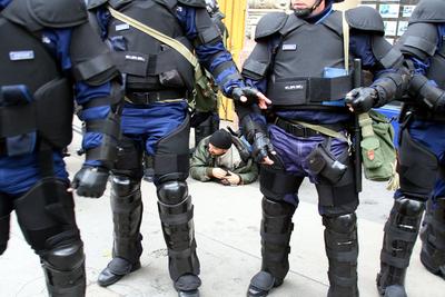 Hídblokád és tüntetés a belvárosban-stock-foto