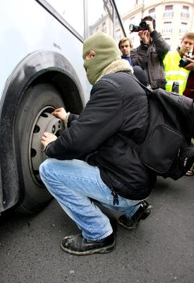 Hídblokád és tüntetés a belvárosban-stock-foto