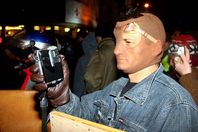 Illegális demonstráció Budapesten-stock-foto