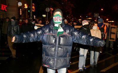Illegális demonstráció Budapesten-stock-foto