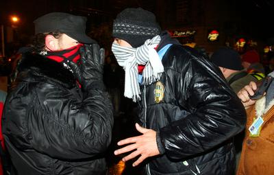 Illegális demonstráció Budapesten-stock-foto