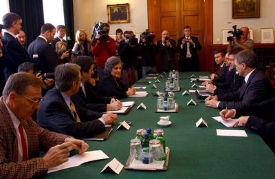 Miroslav Lajcak Budapesten-stock-foto