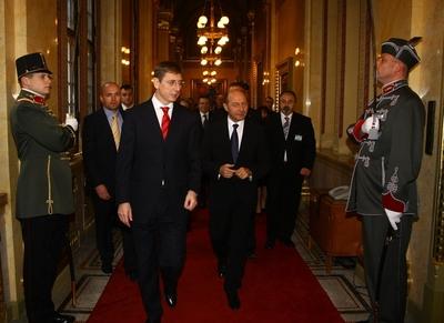 Hazánkba látogatott Traian Basescu román elnök-stock-foto